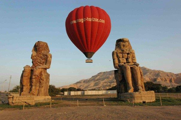 Luxor egypt with view of hot airbaloons taking off