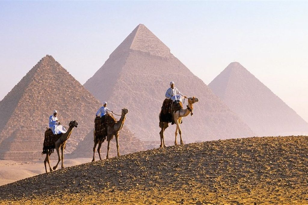 Camel ride in the desert by the Giza Pyramids