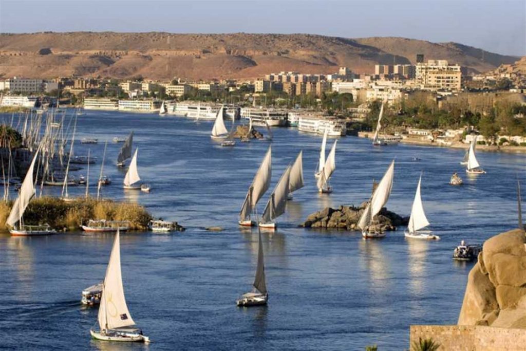 Feluccas sailing on the Nile in Aswan