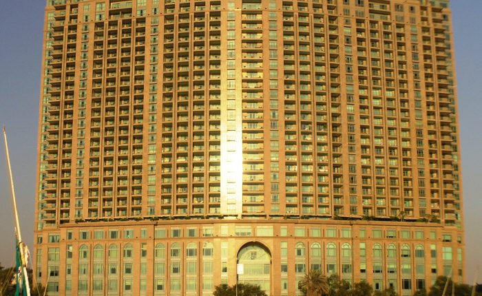 Four Seasons Hotel Cairo at Nile Plaza seen from the Nile