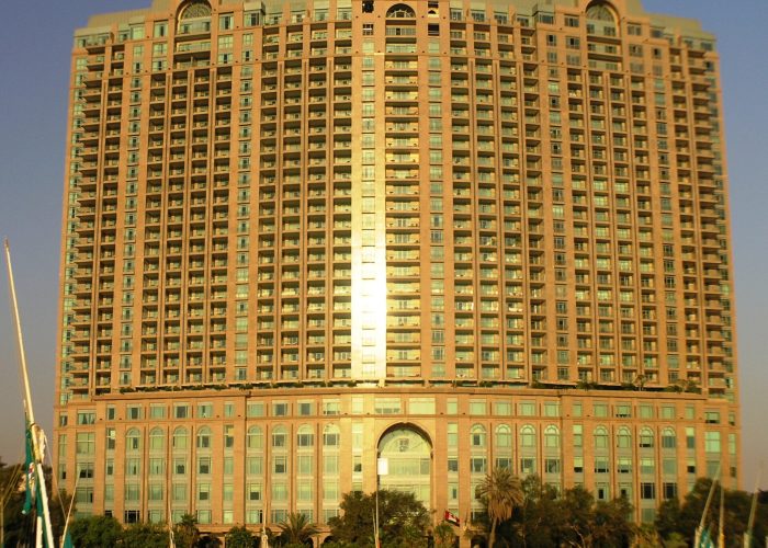 Four Seasons Hotel Cairo at Nile Plaza seen from the Nile