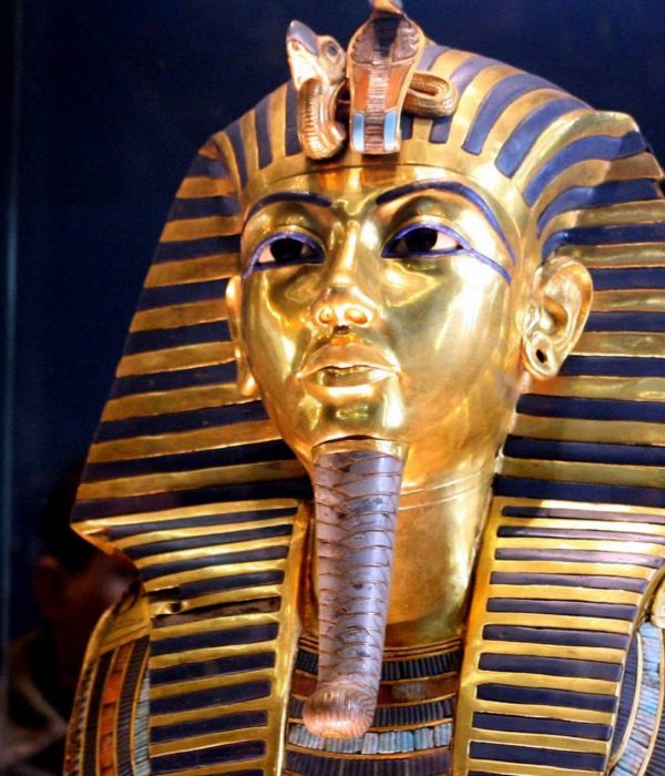 The golden funerary mask of Pharaoh Tutankhamun