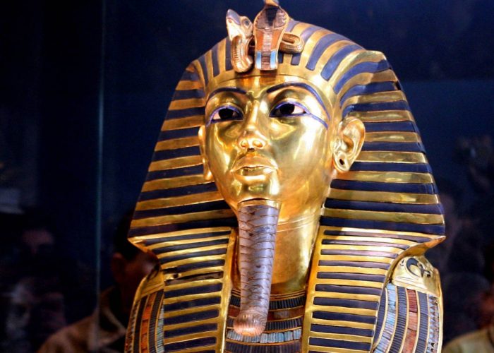 The golden funerary mask of Pharaoh Tutankhamun