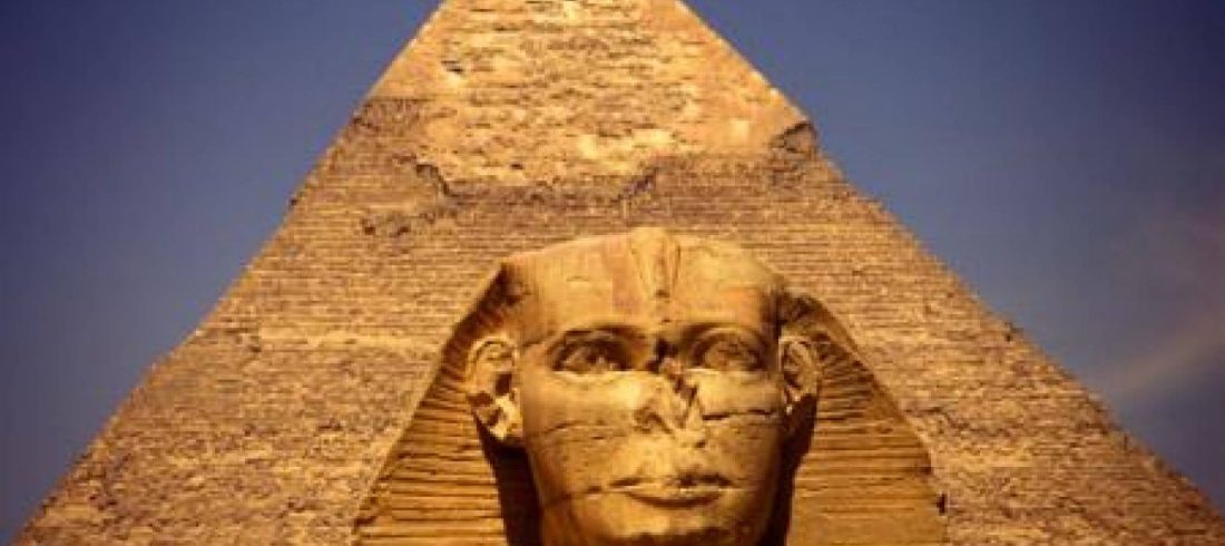The Great Sphinx of Giza with the Pyramid of Khafre behind it