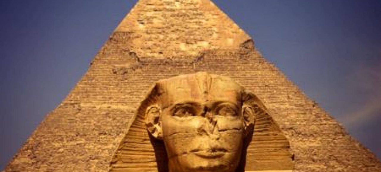 The Great Sphinx of Giza with the Pyramid of Khafre behind it