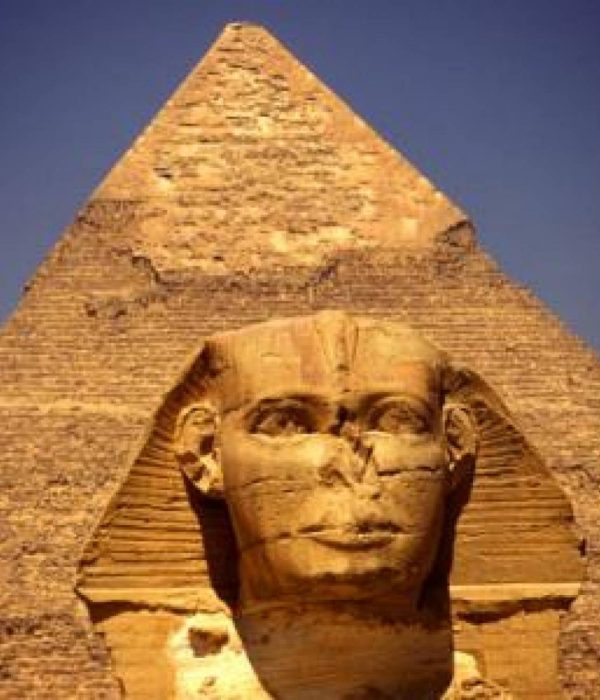 The Great Sphinx of Giza with the Pyramid of Khafre behind it