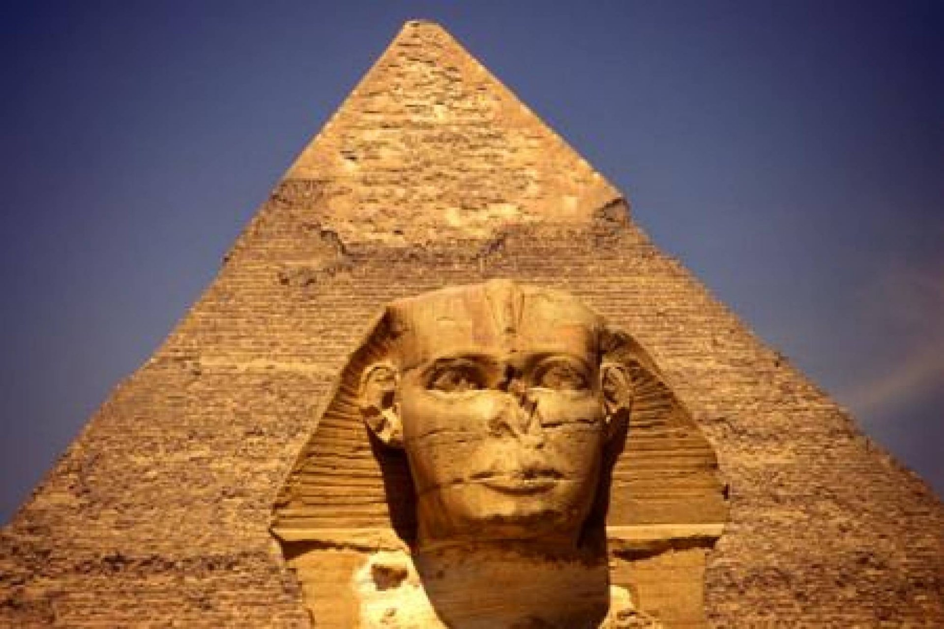 The Great Sphinx of Giza with the Pyramid of Khafre behind it