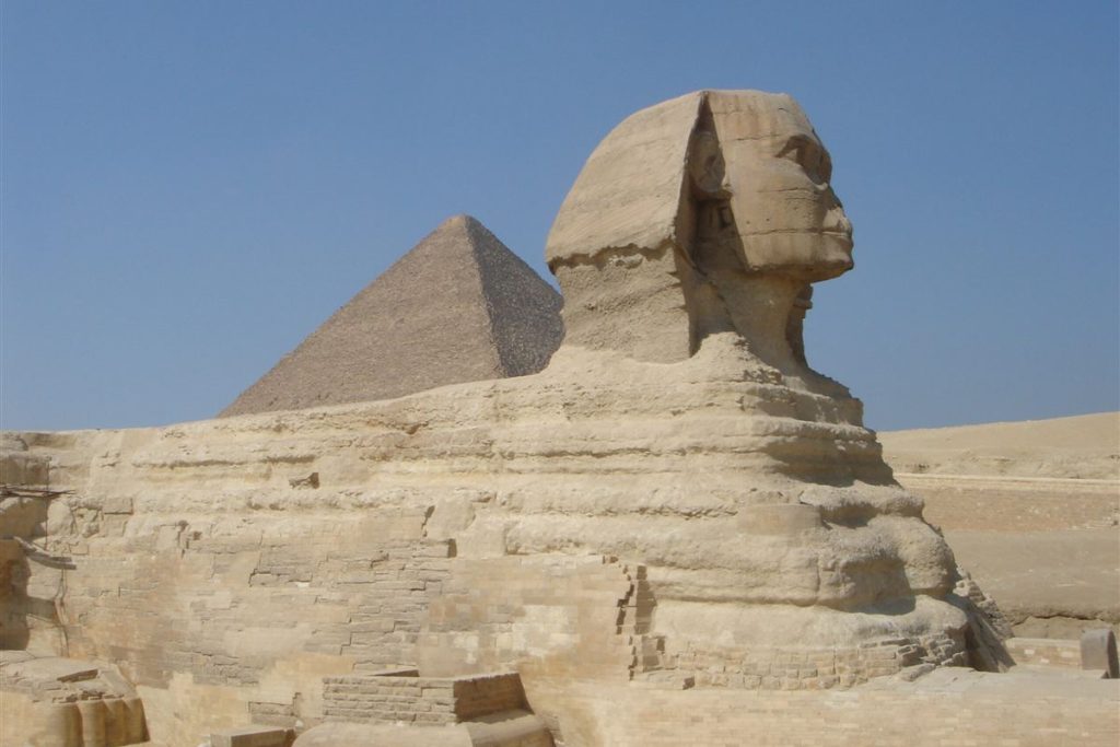 The Great Sphinx of Giza with the Pyramid of Khafre