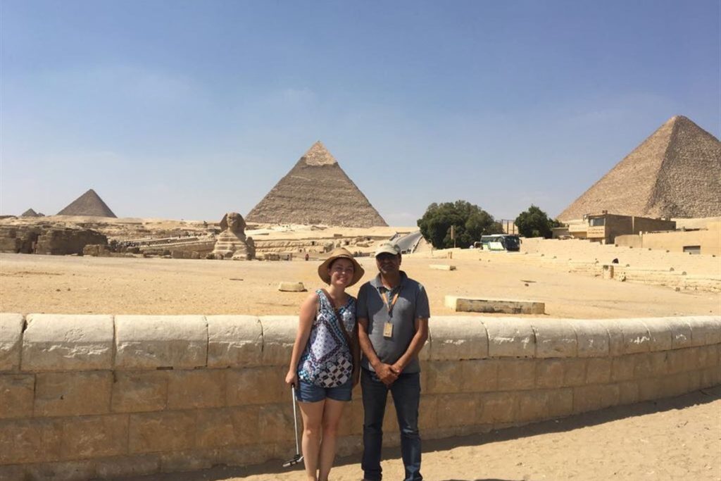 Guests with their Deluxe Travel Egypt guide at the Pyramids of Giza