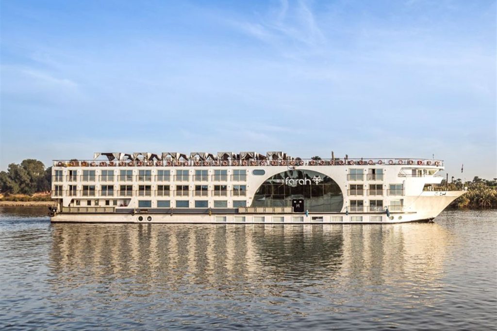 Luxury Nile cruise ship on the river between Luxor and Aswan