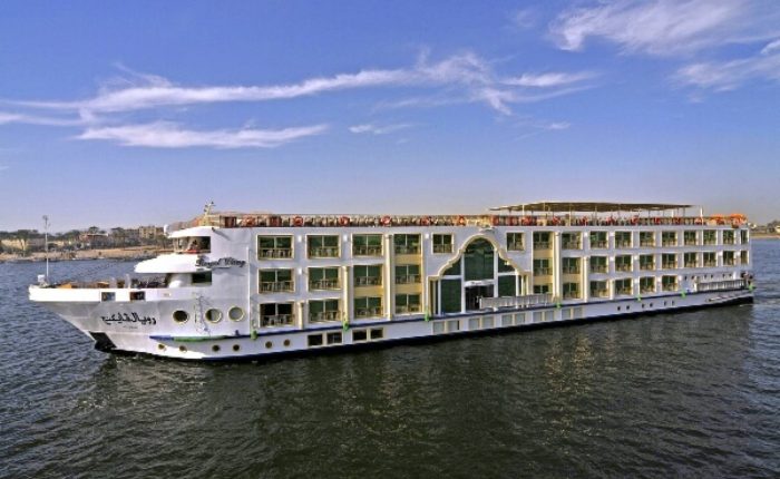 White Nile cruise ship sailing on the river between Luxor and Aswan