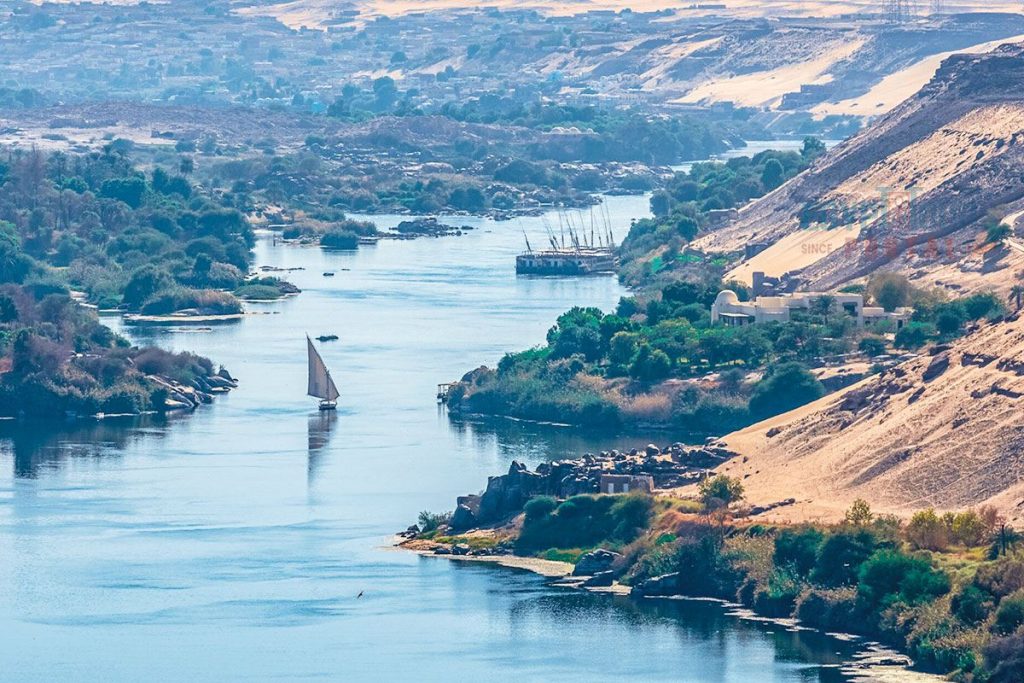 Nile River winding through desert hills in Upper Egypt