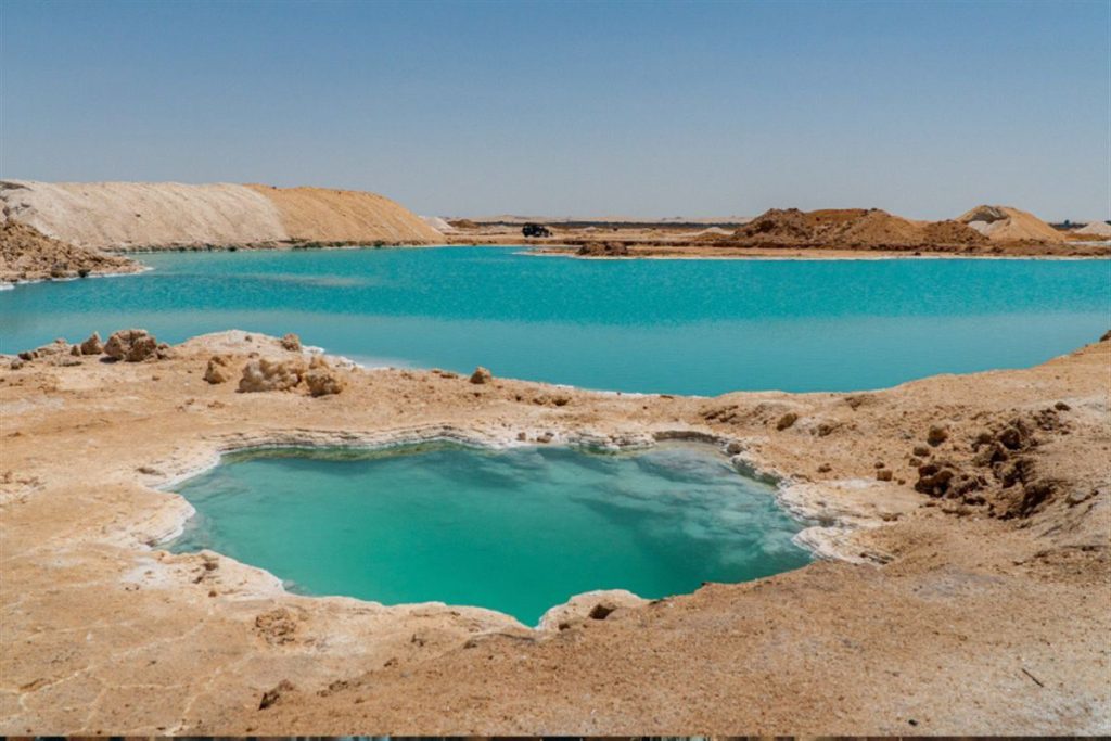 Siwa Oasis with palm groves and salt lake, Egypt